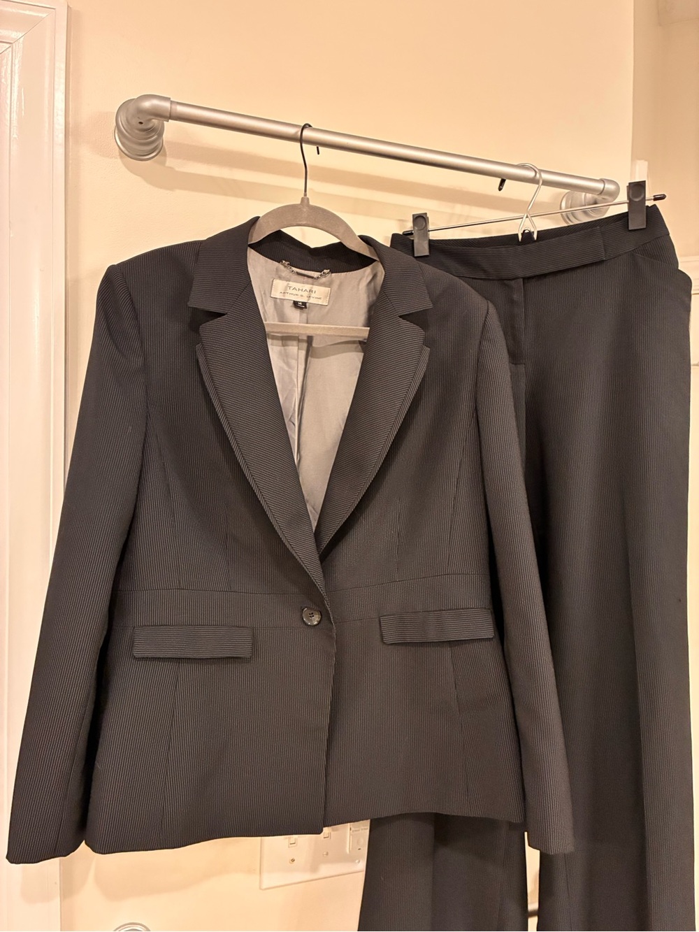 Tahari Navy Pinstripe Women’s Suit Blazer & Trouser Set